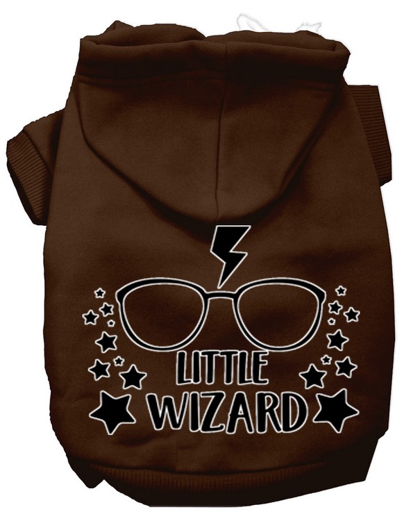 Little Wizard Screen Print Dog Hoodie Brown XS